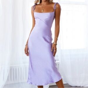 Hello Molly NWT Lilac Satin Slip Midi Dress with Tie Straps